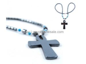 Hematite Cross Pendant Beads Stone Chain Choker Fashion Women Necklace